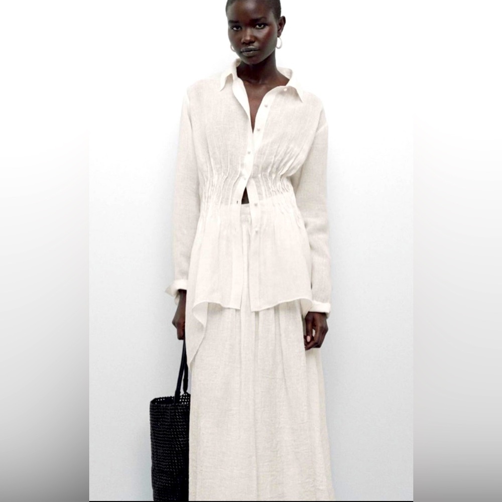 Massimo Dutti Linen Pleated Shirt